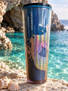 Starbucks 2021 Blue Holographic Mermaid Siren Color Change Cold Cup 24oz Venti
